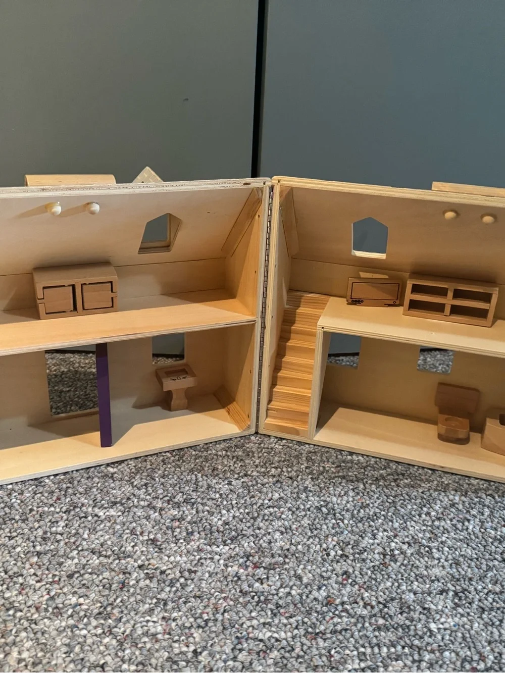 Melissa & Doug Wooden Folding Dollhouse Playset with Natural and Purple Accents